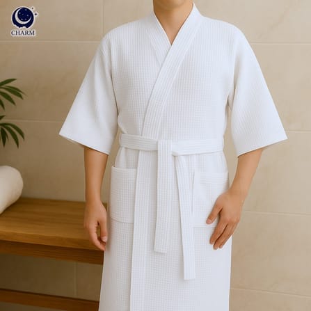 CHARM เสื้อคลุมอาบน้ำ ผ้าคอตตอนรังผึ้ง WAFFLE ฟรีไซซ์ (HOTEL BATHROBE)_7